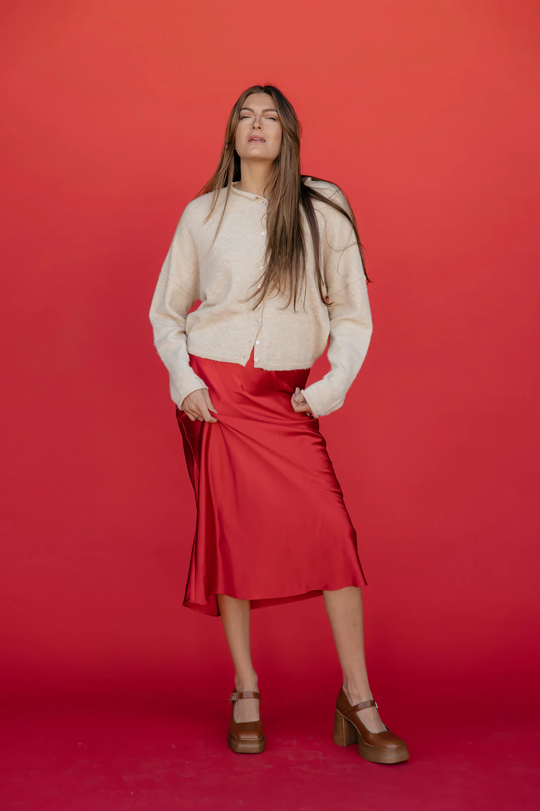 Ruby Flame Satin Skirt - Image 4