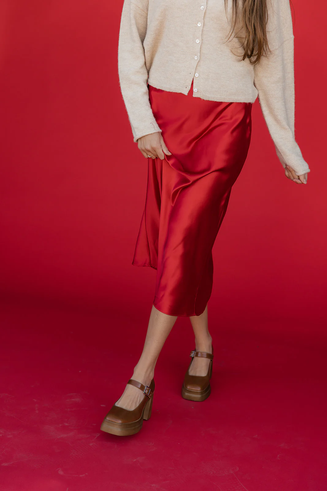 Ruby Flame Satin Skirt - Image 7