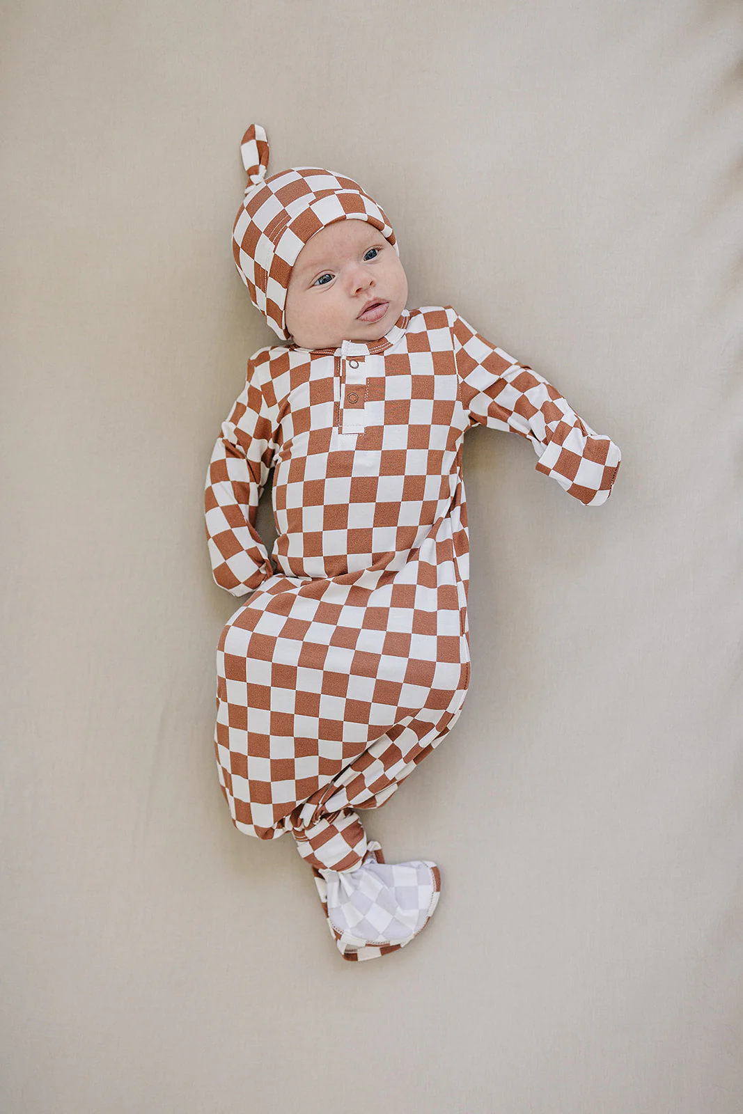 Rust Checkered Bamboo Knot Gown - Image 2