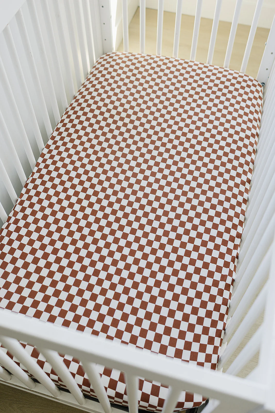 Rust Checkered Bamboo Stretch Crib Sheet - Image 2