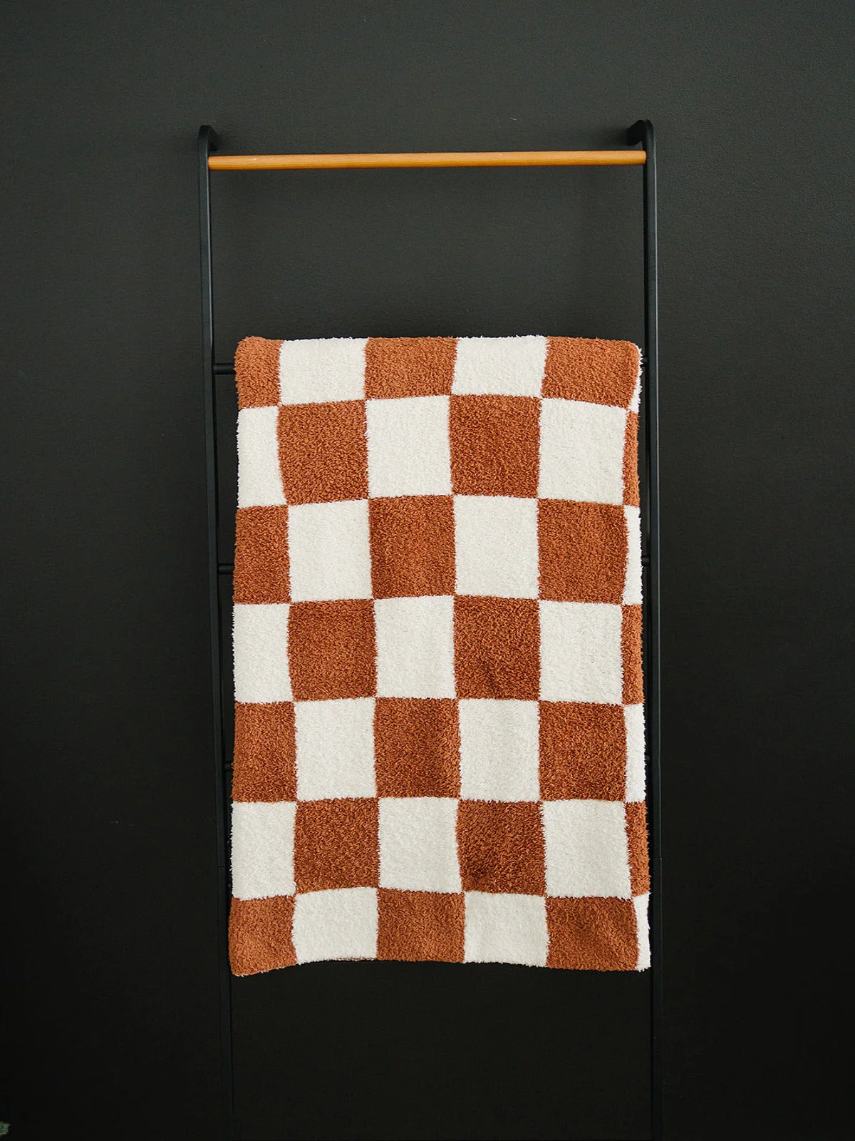 Rust Checkered Plush Blanket - Image 3