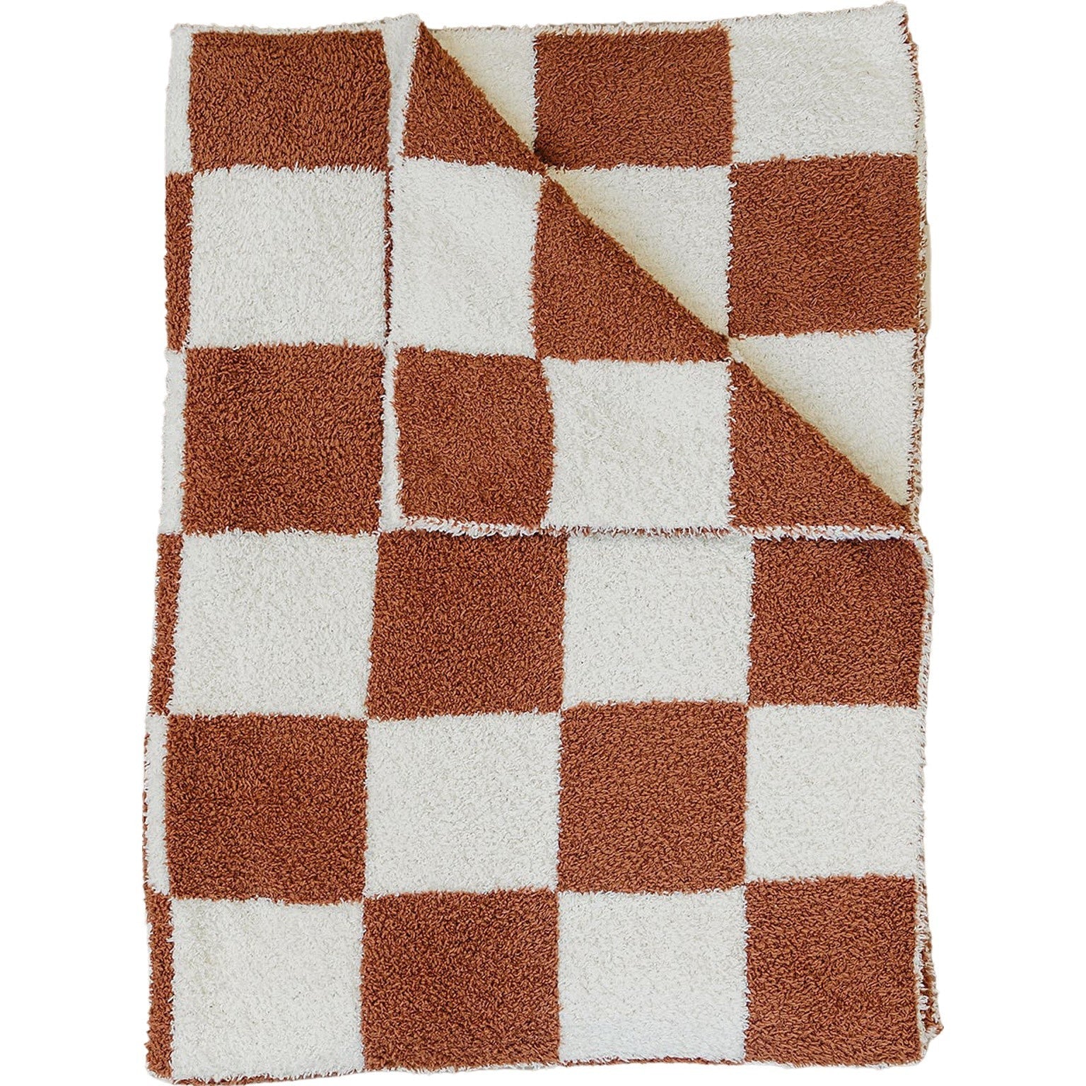 Rust Checkered Plush Blanket - Image 8