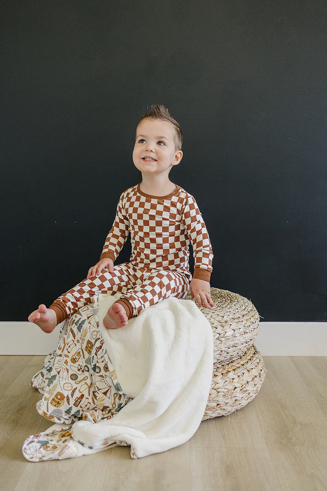 Rust Checkered Ribbed Bamboo Cozy Set - Image 2