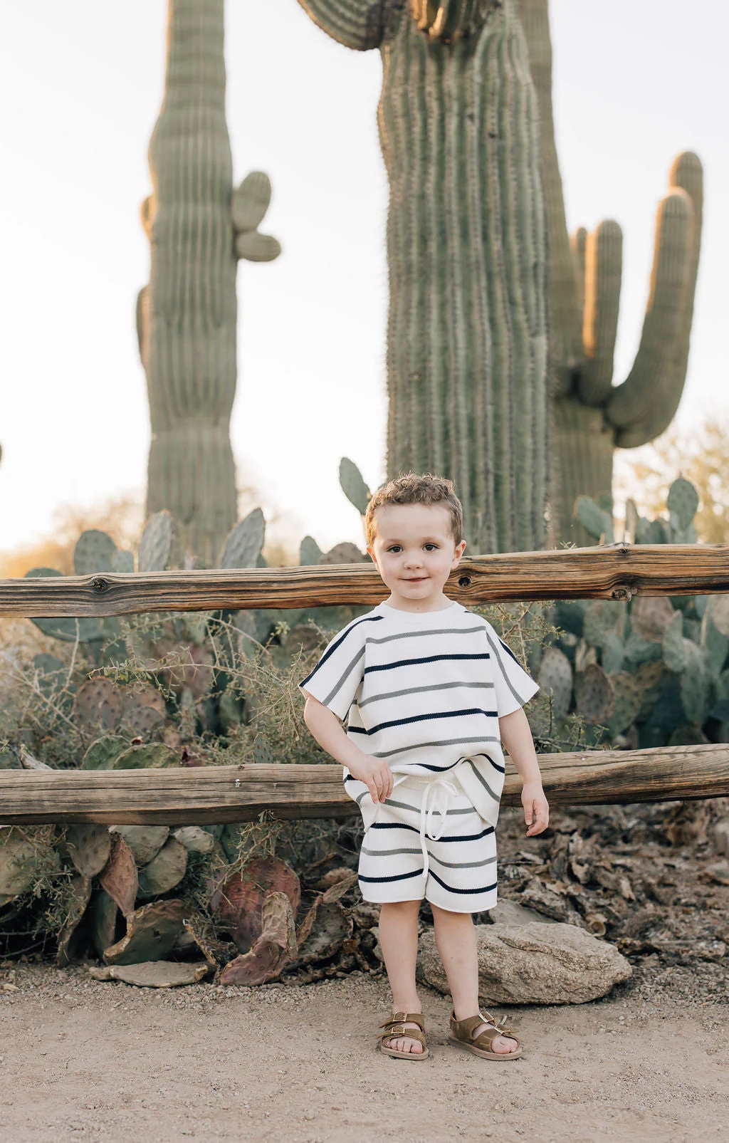 Sage + Navy Stripe Knit Short Set - Image 2