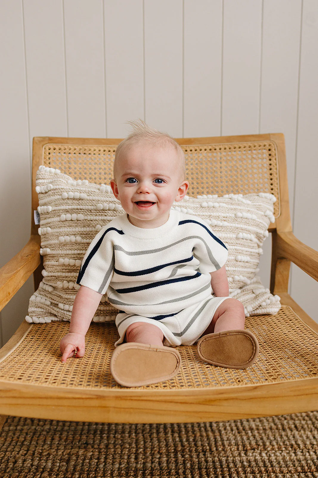 Sage + Navy Stripe Knit Short Set - Image 4