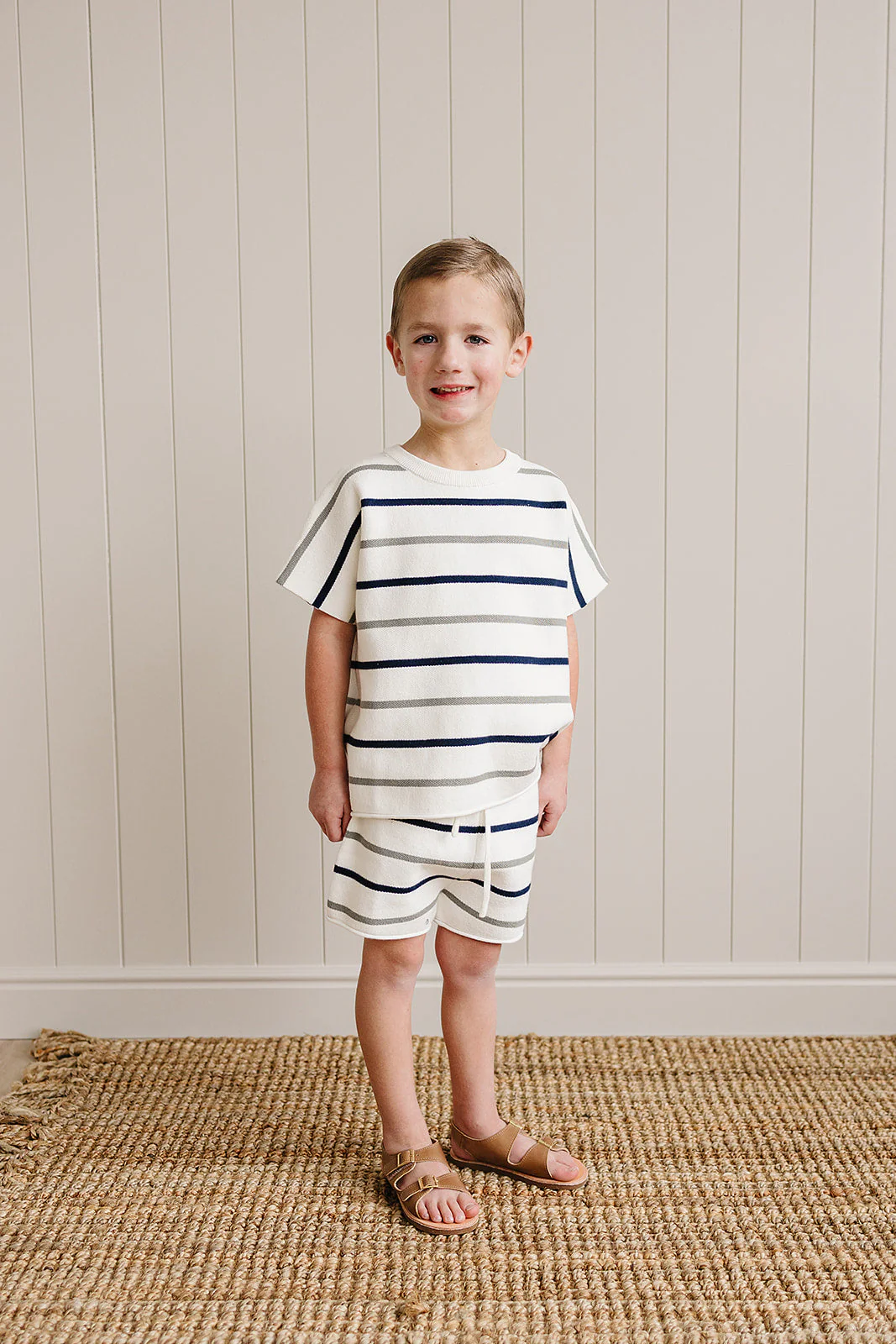 Sage + Navy Stripe Knit Short Set - Image 5
