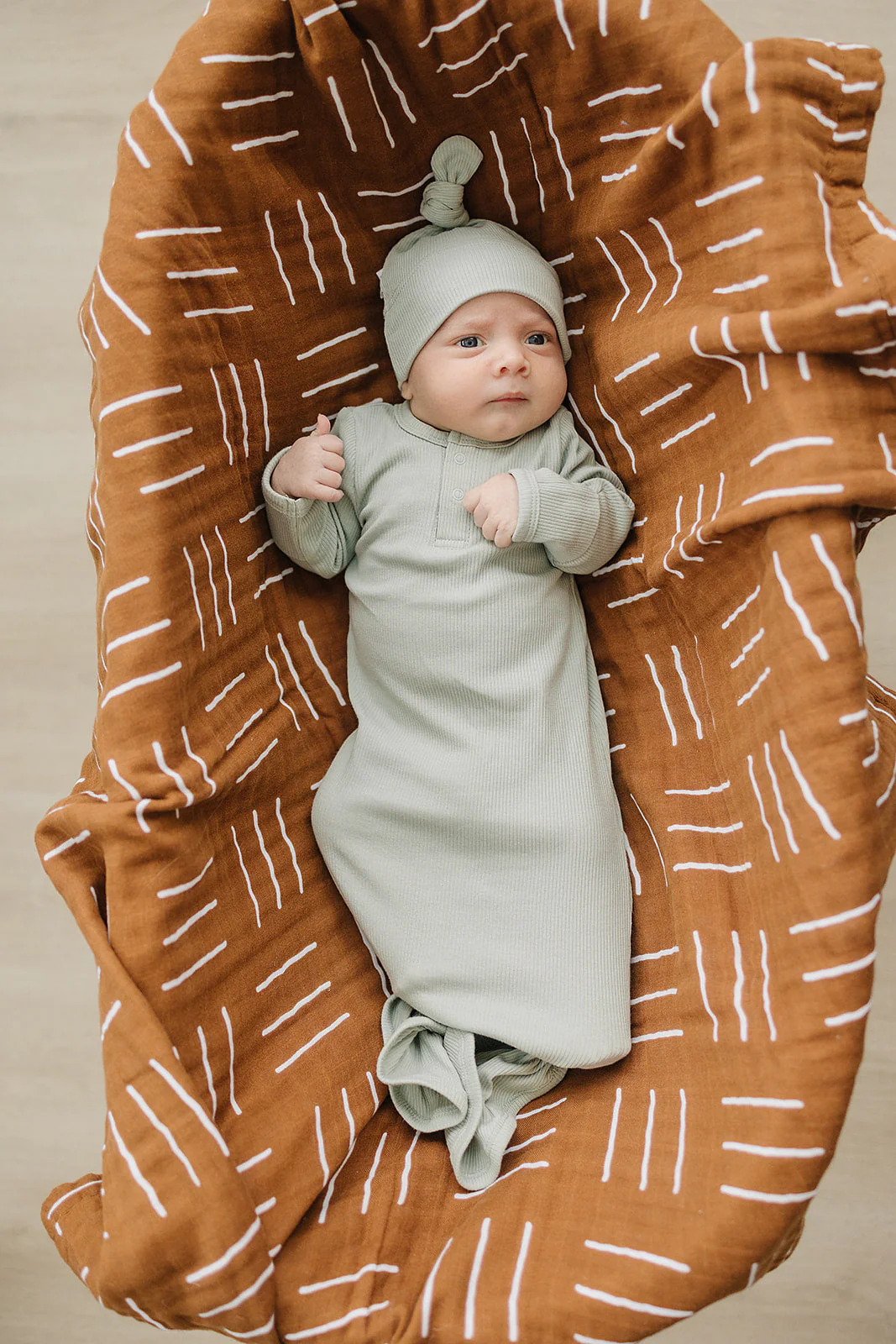 Sage Organic Ribbed Newborn Knot Hat - Image 2
