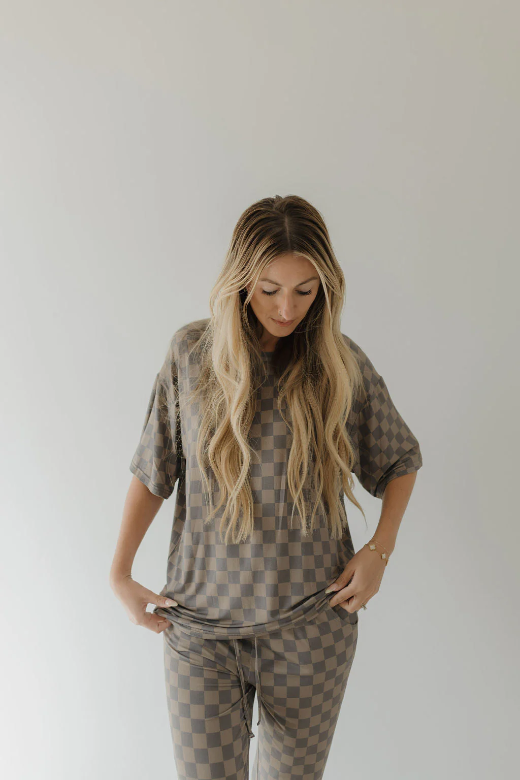 Short Sleeve Women's Bamboo Pajama | Faded Checkerboard - Image 4