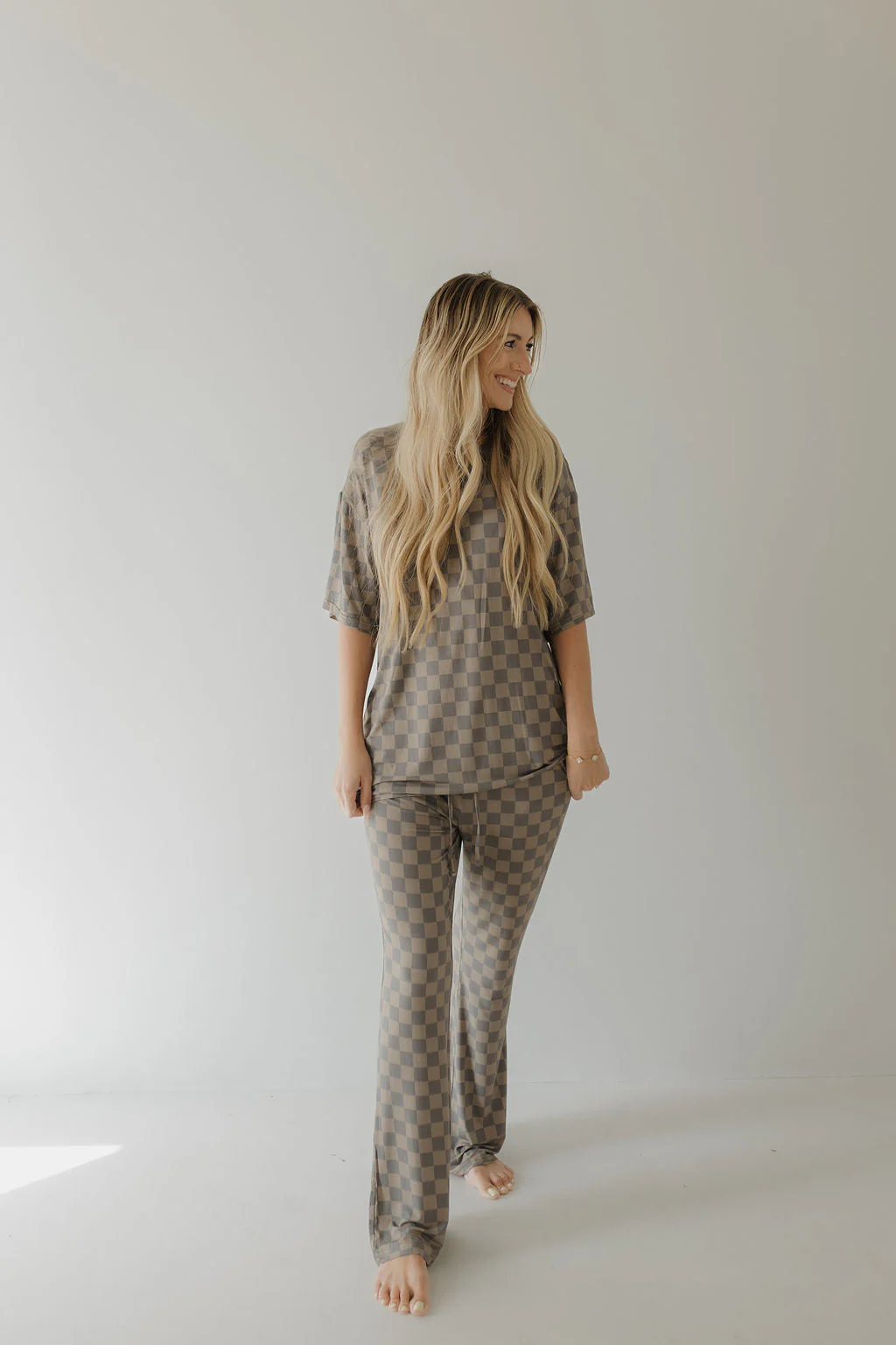 Short Sleeve Women's Bamboo Pajama | Faded Checkerboard - Image 7