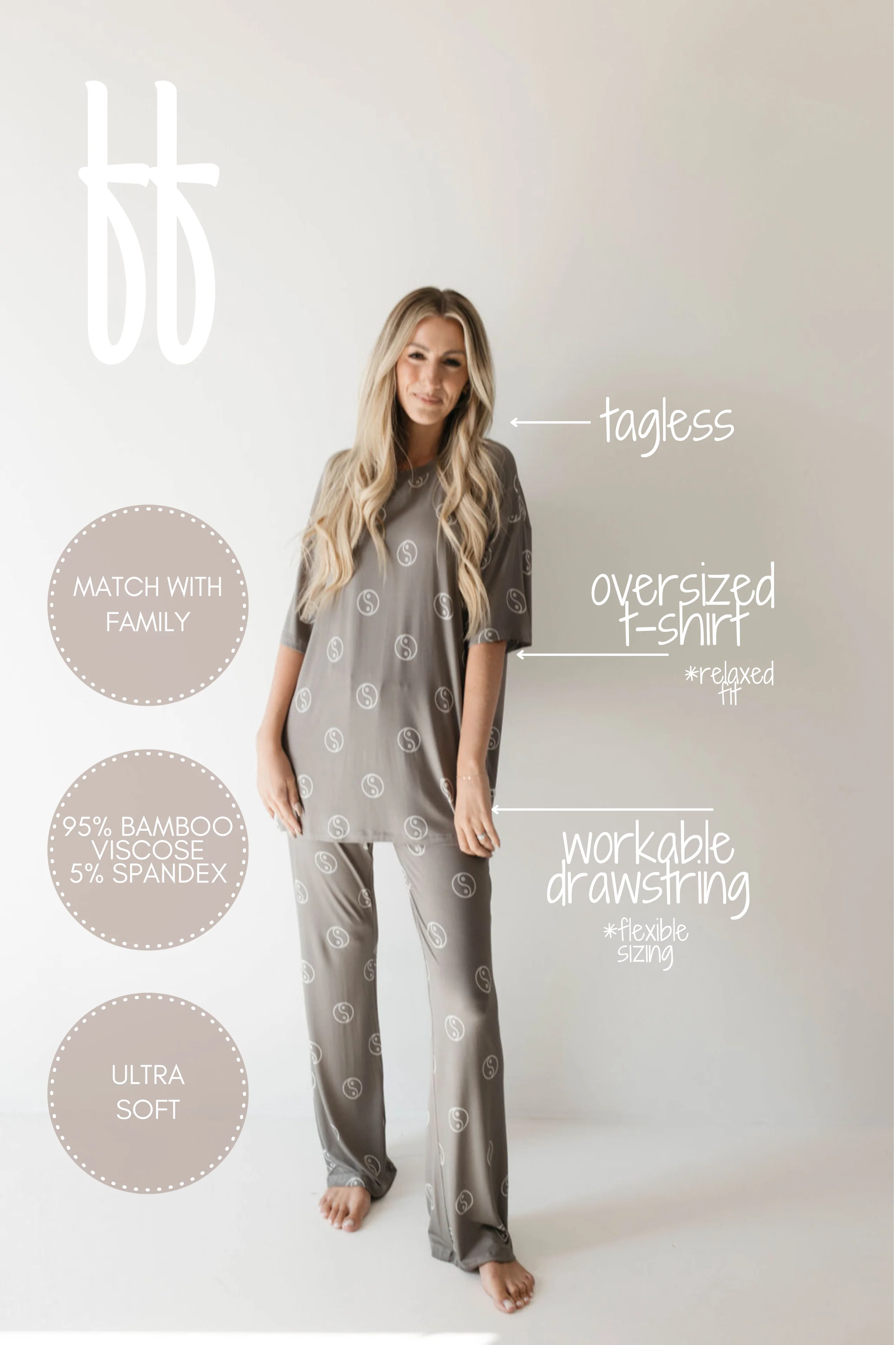 Short Sleeve Women's Bamboo Pajamas | Sage Yin Yang - Image 2