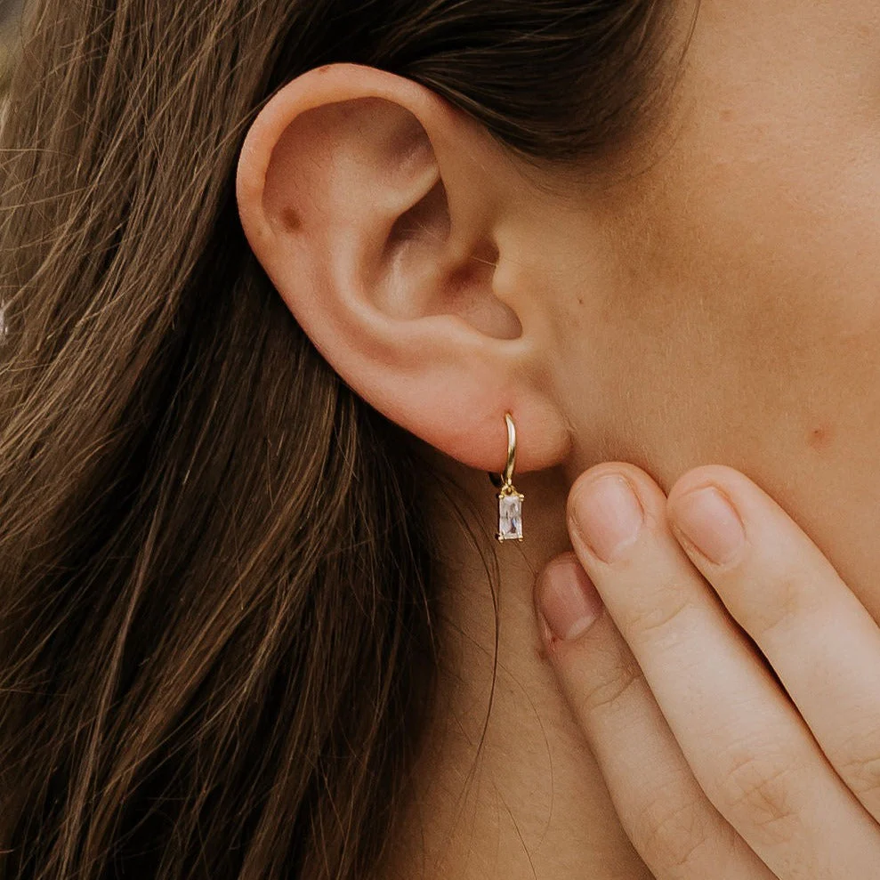 Sophie Baguette Diamond Dangle Hoops - Image 2
