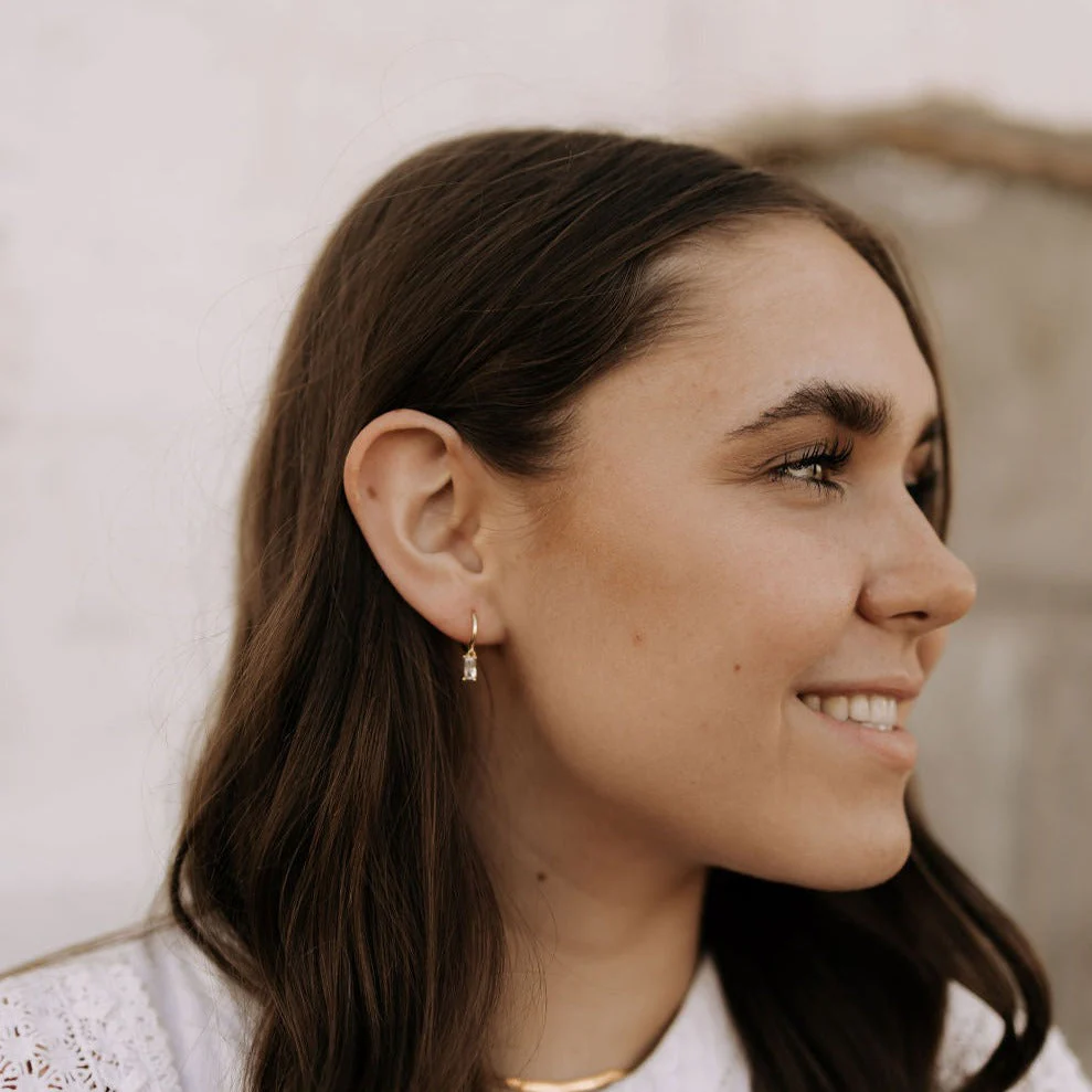 Sophie Baguette Diamond Dangle Hoops - Image 6