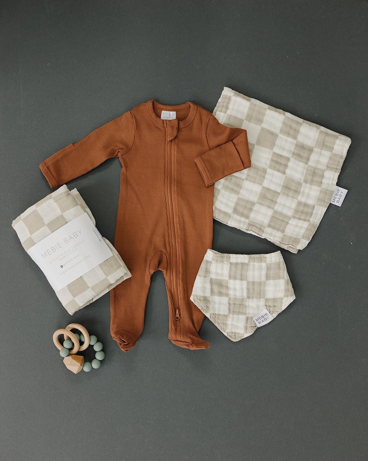 Taupe Checkered Muslin Bib - Image 2