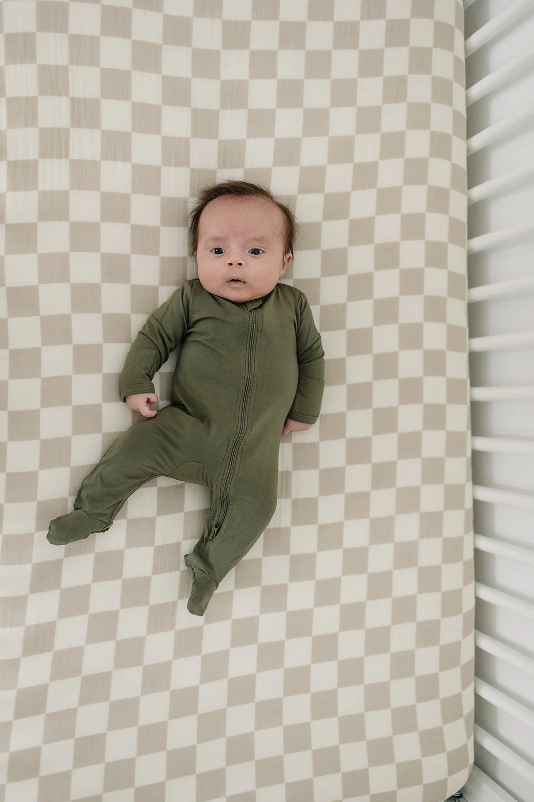 Taupe Checkered Muslin Crib Sheet - Image 4