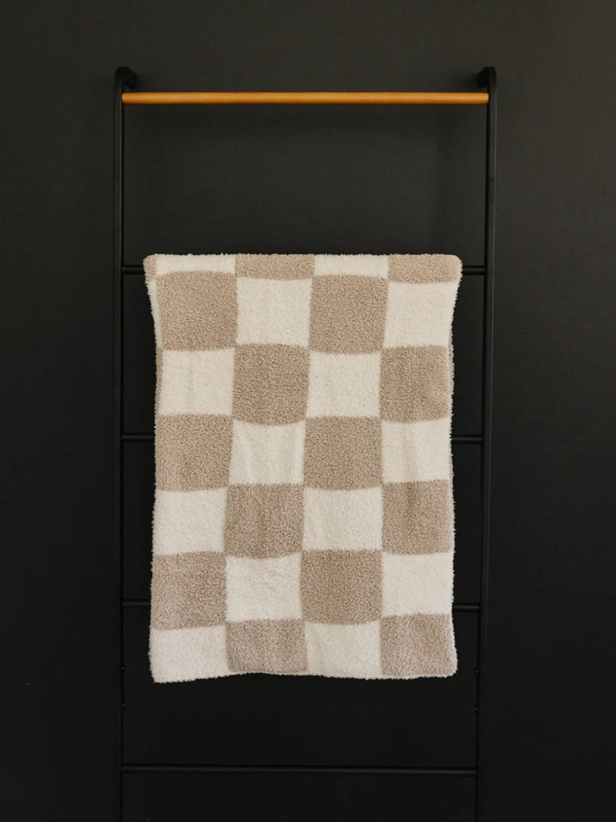 Taupe Checkered Plush Blanket - Image 2