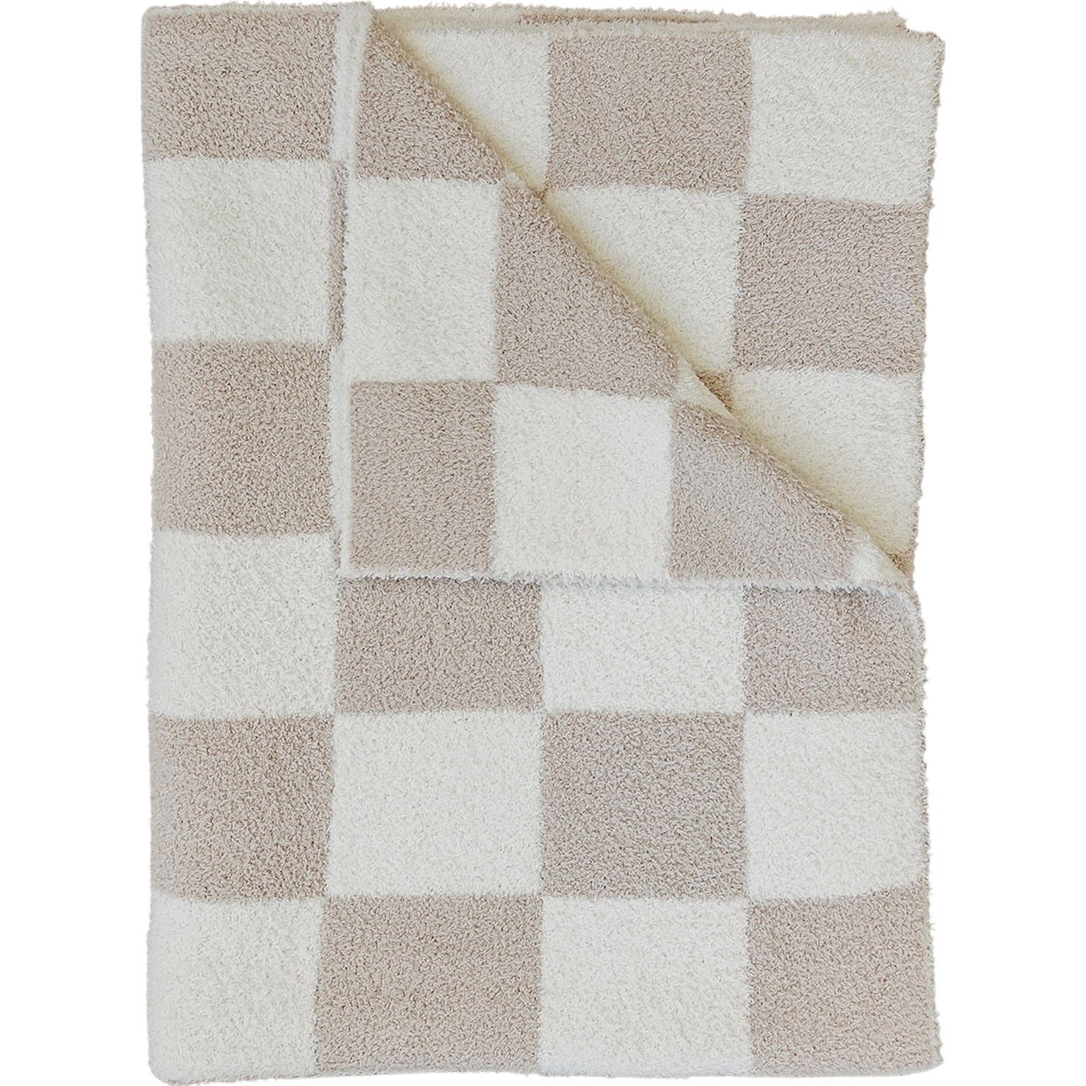 Taupe Checkered Plush Blanket - Image 3