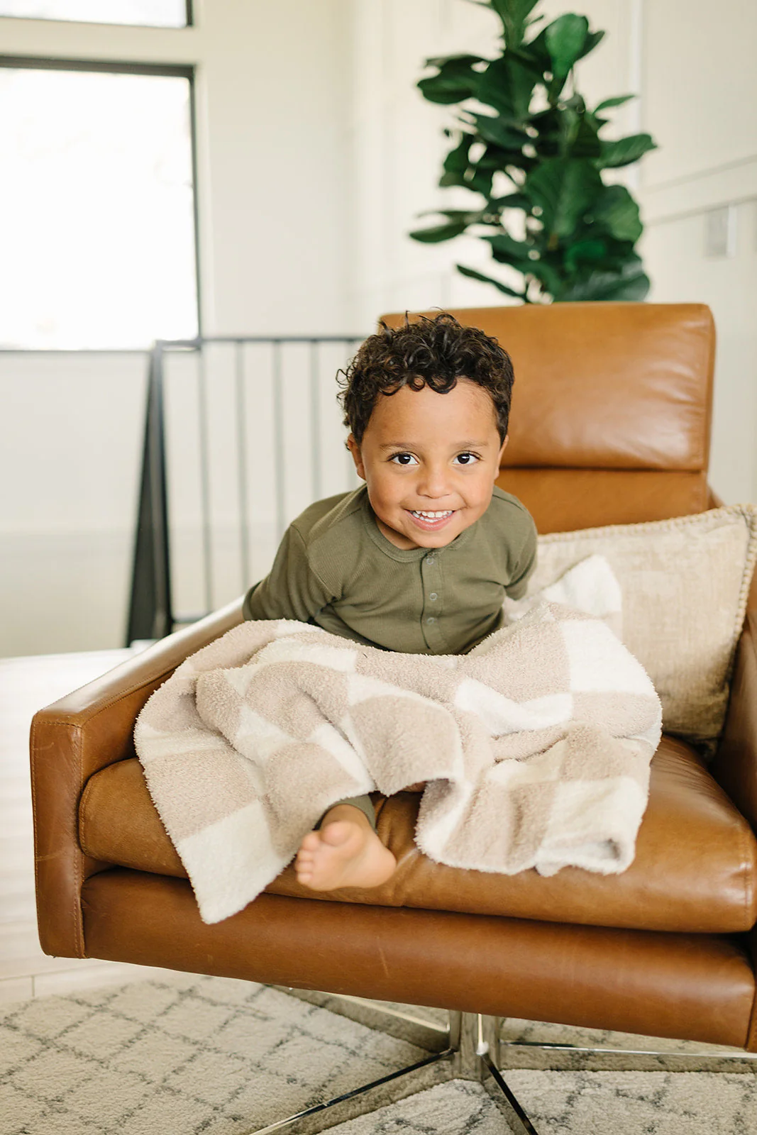 Taupe Checkered Plush Blanket - Image 9