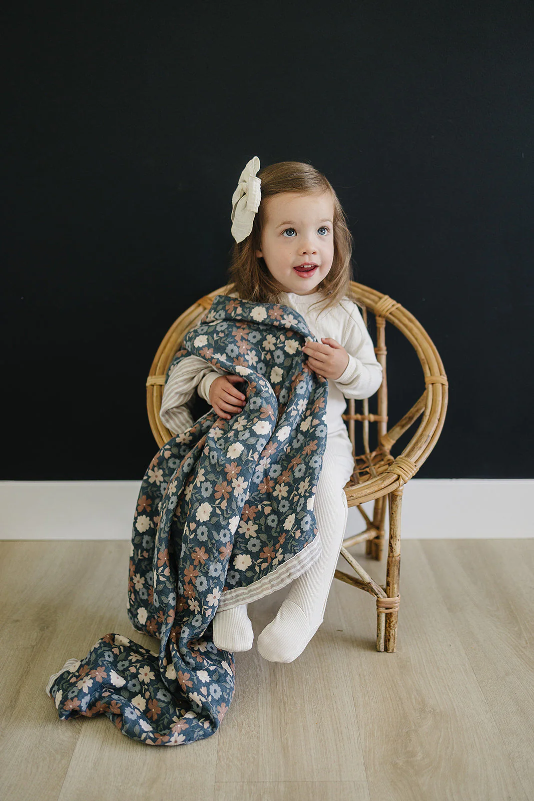 Taupe Stripe + Midnight Floral Muslin Quilt - Image 2