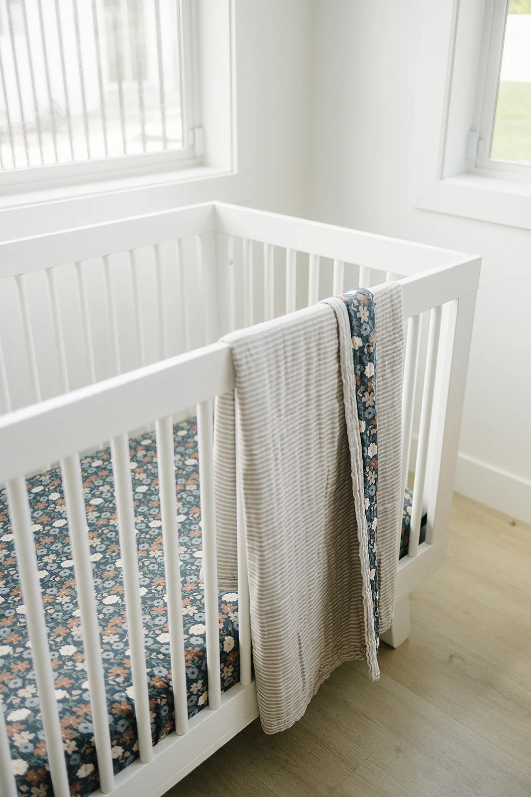 Taupe Stripe + Midnight Floral Muslin Quilt - Image 4