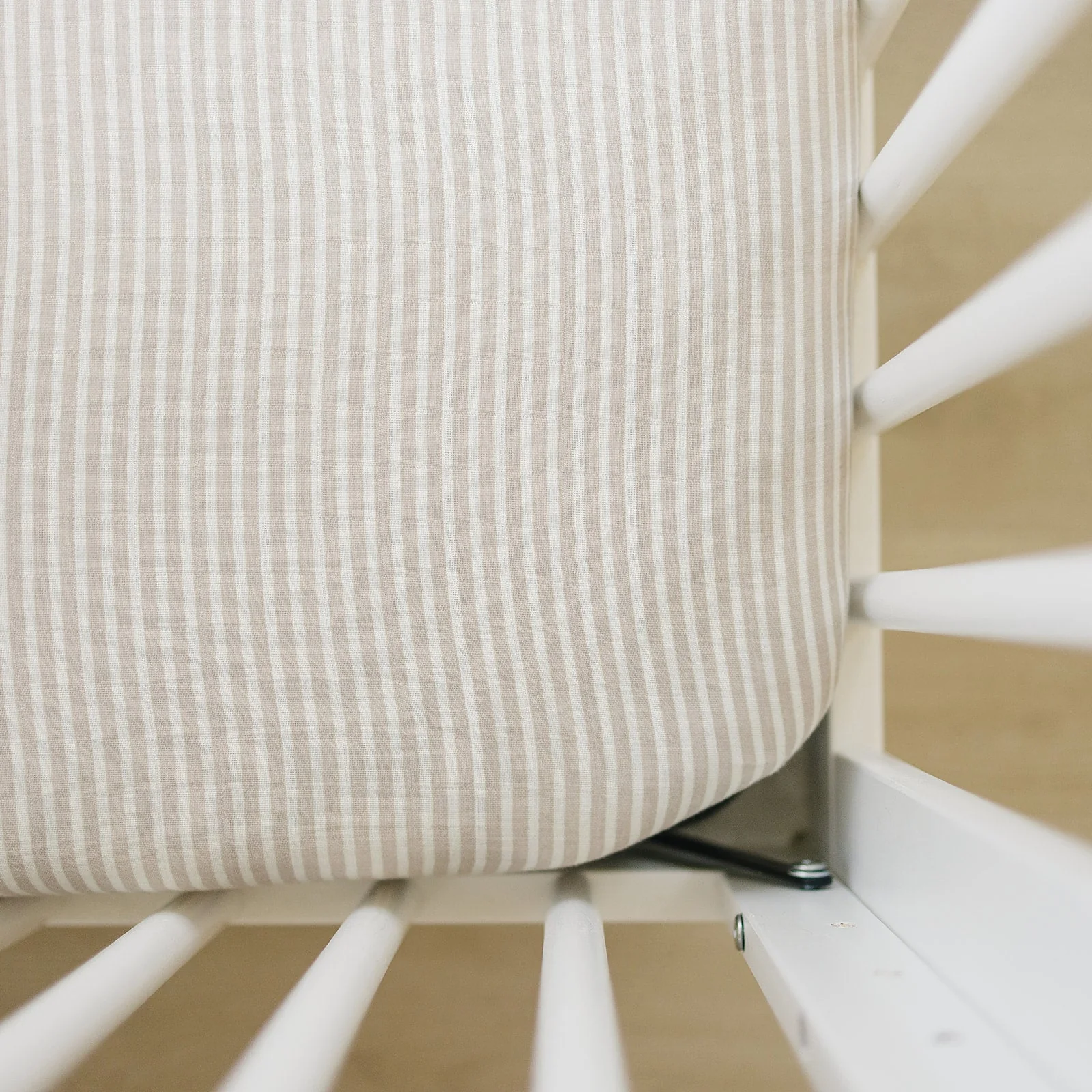 Taupe Stripe Muslin Crib Sheet - Image 3