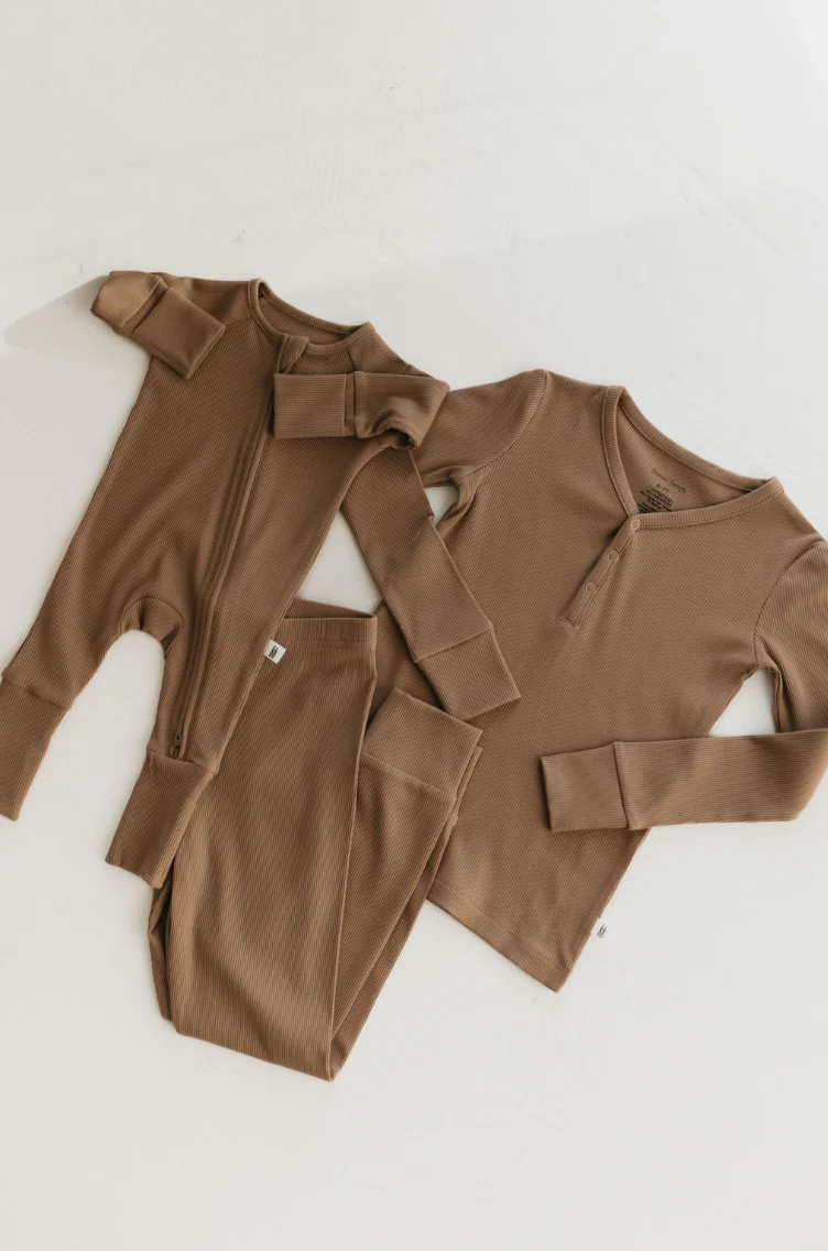 Two Piece Bamboo Pajamas | Ribbed Milk Chocolate - Image 2