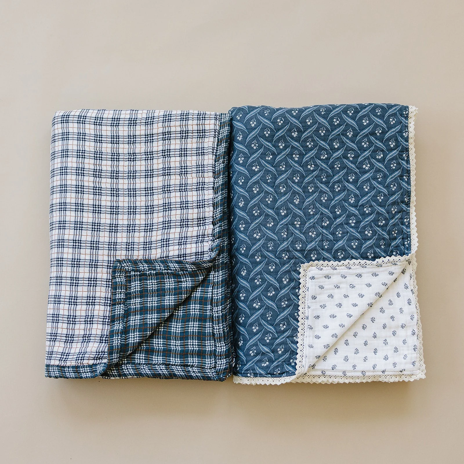 Vintage Plaid + Navy Plaid Twin Muslin Quilt - Image 5
