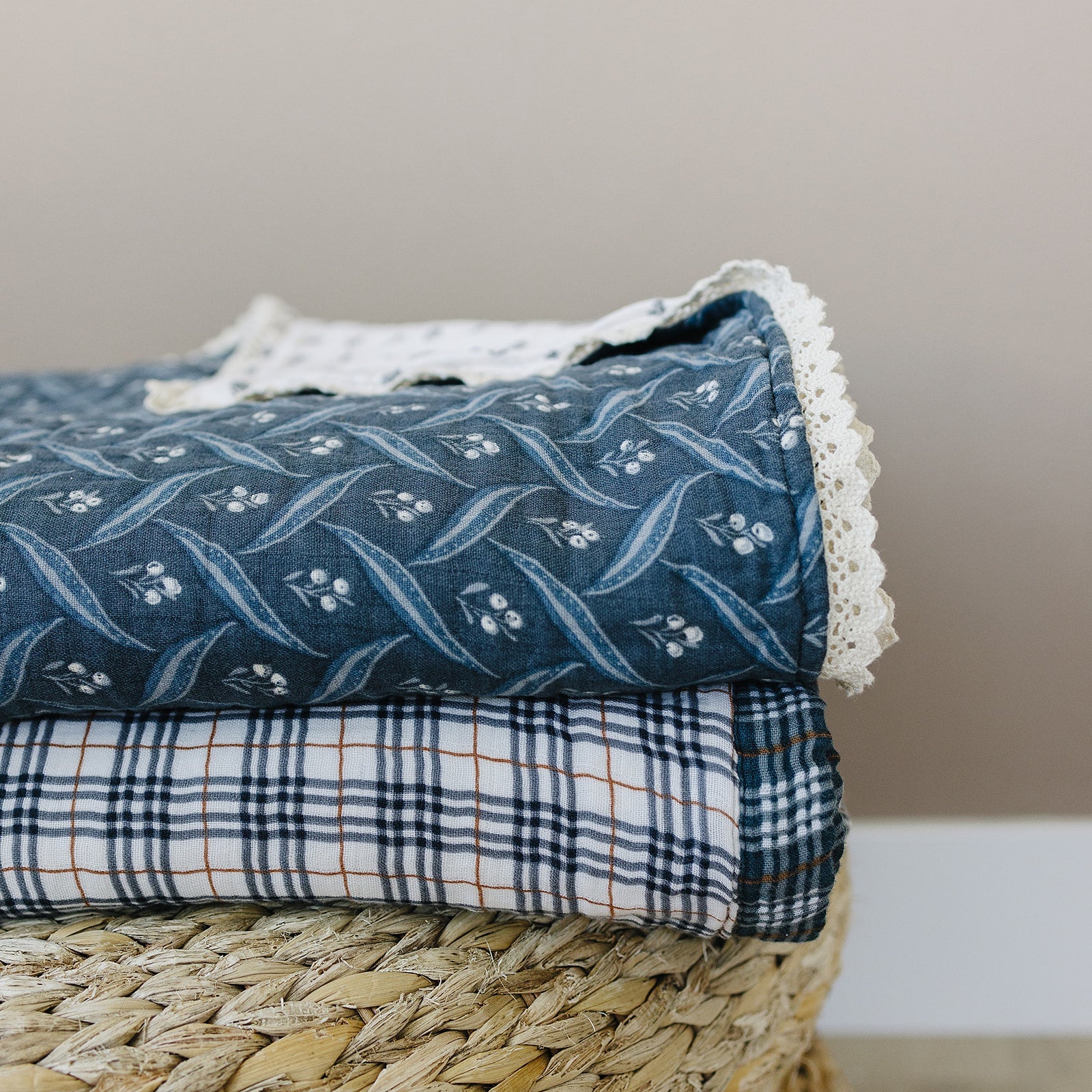 Vintage Plaid + Navy Plaid Twin Muslin Quilt - Image 6