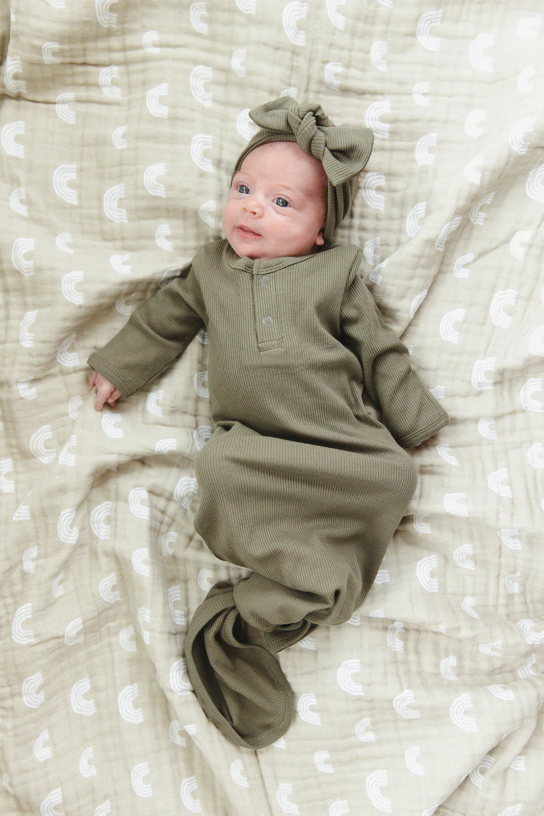 Winter Green Organic Cotton Ribbed Knot Gown - Image 2
