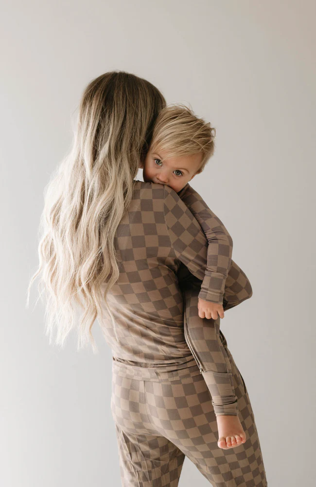 Women's Bamboo Pajamas |  Faded Brown Checkerboard - Image 3