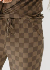 Women's Bamboo Pajamas |  Faded Brown Checkerboard - Image 4
